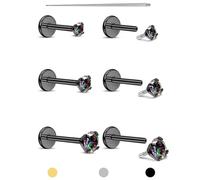 Sllaiss Flat Back Earrings Studs - Black Internal Thread Stud 16g Piercing Jewellery for Cartilage Helix Tragus Hypoallergenic Labret Lip Conch Nose Rings 316L Stainless Steel Stud for Women Men