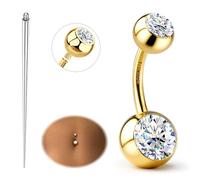 Sllaiss Gold Belly Button Ring - Moissanite G23 TItanium Hypoallergenic Internally Threaded Belly Rings 14G Navel Piercing Jewellery For Women Men D Color VVS1 Clarity Brilliant Cut 10mm