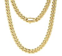 Sllaiss Mens Cuban Link Chain Necklace - 14K Gold Plated Stainless Steel Chains for Men Durable 8mm Thick Miami Curb Jewellery for Brother Father Non-Tarnish Necklaces 20 inch