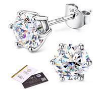 SLLAISS Moissanite Earrings : Lab Created Diamond Earrings for Women Solid 925 Sterling Silver Earring Studs 18K White Gold Plated Hypoallergenic Dainty Moissanite for Sensitive Ears 2CT