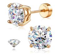 SLLAISS Moissanite Earrings Studs : D Color VVS1 Hypoallergenic Rose Gold Plated Flat Back 925 Sterling Silver Earring for Women Men Cartilage Helix Conch Piercing Jewellery Brilliant Round Cut 5.5mm