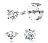 SLLAISS Moissanite Earrings Studs : D Color VVS1 Hypoallergenic White Gold Plated Flat Back 925 Sterling Silver Earring for Women Men Cartilage Helix Conch Piercing Jewellery Brilliant Round Cut 6.5mm