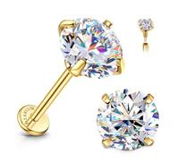 Sllaiss Moissanite Earrings Studs Flat Back Hypoallergenic : 18K Gold Plated Titanium Earring for Cartilage 18G Helix Tragus Conch Piercing Jewellery for Women Men D Color VVS1 2CT