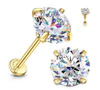 Sllaiss Moissanite Earrings Studs Flat Back Hypoallergenic : 18K Gold Plated Titanium Earring for Cartilage 18G Helix Tragus Conch Piercing Jewellery for Women Men D Color VVS1 3CT