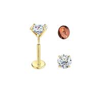Sllaiss Moissanite Earrings Studs Flat Back Hypoallergenic : 18K Gold Plated Titanium Earring for Cartilage 18G Helix Tragus Conch Piercing Jewellery for Women Men D Color VVS1 1CT