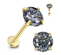 Sllaiss Moissanite Earrings Studs Flat Back Hypoallergenic : 18K Gold Plated Titanium Earring for Cartilage Internal Thread 18G Helix Tragus Conch Piercing Jewellery for Women Men Gray Moissanite 1CT