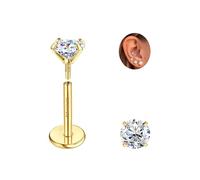 Sllaiss Moissanite Earrings Studs Flat Back Hypoallergenic : 18K Gold Plated Titanium Earring for Cartilage 18G Helix Tragus Conch Piercing Jewellery for Women Men D Color VVS1 0.2CT