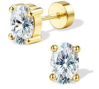 SLLAISS Moissanite Earrings Studs Oval Hypoallergenic 14K Gold Plated Flat Back Earring Sterling Silver Earrings for Women Men - Small Daisy Earring Cartilage Piercing Jewellery D Color VVS1 4MM
