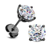 SLLAISS Moissanite Earrings Studs : Solid 925 Sterling Silver Earrings for Women Men Hypoallergenic Dainty Black Moissanite Stud Earring Jewellery Trendy Brilliant Round Cut D Color VVS1 Clarity 2CT