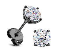 SLLAISS Moissanite Earrings Studs : Solid 925 Sterling Silver Earrings for Women Men Hypoallergenic Dainty Black Moissanite Stud Earring Jewellery Trendy Brilliant Round Cut D Color VVS1 Clarity 1CT