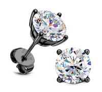 SLLAISS Moissanite Earrings Studs : Solid 925 Sterling Silver Earrings for Women Men Hypoallergenic Dainty Black Moissanite Stud Earring Jewellery Trendy Brilliant Round Cut D Color VVS1 Clarity 3CT