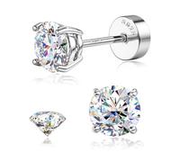 SLLAISS Moissanite Stud Earrings 925 Sterling Silver 0.07-3CTW | 14K Diamond Look Sparkle Earrings, Moissanite Flat Back Earrings for Cartilage, Helix, Conch, Hypoallergenic