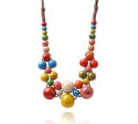 Sllaiss Necklaces for Women - Colorful Ceramic Round Beads 3-Layered Boho Pendant Statement Necklace,Multicolor Bohemian Layered Chunky Beaded Jewelry, Friendship & Relaxation Accessories Gift