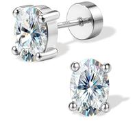 SLLAISS Oval Moissanite Earrings Stud Hypoallergenic 14K Gold Plated Flatback Earring Sterling Silver Earrings for Women Men - Small Daisy Earring Cartilage Helix Piercing Jewellery D Color VVS1 4MM