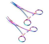 SLLAISS Piercing Curved and Straight Forceps for Changing Jewellery - 316L Surgical Stainless Steel Pliers Tool Set Colorful Locking Tweezers Clamps for Removal Earrings Lip Nose Rings 2 PCS