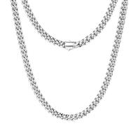 Sllaiss Silver Cuban Link Chain for Men Mens Cuban Necklace - Sterling Silver Plated Stainless Steel Chains Durable 5mm Chunky Miami Curb Jewellery for Fiancé Husbands Non-Tarnish Necklaces 20 inch