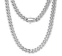 Sllaiss Silver Cuban Link Chain for Men Mens Cuban Necklace - Sterling Silver Plated Stainless Steel Chains Durable 5mm Chunky Miami Curb Jewellery for Fiancé Husbands Non-Tarnish Necklaces 18 inch