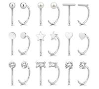 SLLAISS Silver Huggie Half Hoop Earrings Hypoallergenic Minimalist Tiny Cartilage Helix Earrings Jewellery Set 316L Surgical Steel Earrings with 5A CZ Pearl Heart Bar Star Ball Dot for Women