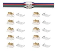 SLLHUT 4 Pin Low Voltage Wire Splice Connectors for 20 to 24 AWG RV LED Wire Extension Connection, 10 Pcs Quick Solderless Stripless Plug in Wire Connectors with Transparent Caps (4-Pin Wire to Wire)