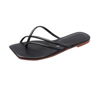 Sllowwa Ladies Flip Flops Gladiator Sandals for Women UK Beach Shoes Summer Wide Fit With A Single Strap Casual Flat Bottom Outer Wear Thin Strap Slippers Sliders Size 5 6 4 7 (Black, 6.5)
