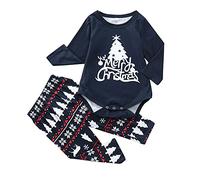 Sllowwa Parent-Child Kids Outfit Merry Christmas Tree Print O Neck Plaid Long-Sleeved Trousers Pajama Sets (Kid, 4-5 Years)