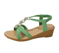 Sllowwa Wedge Sandals for Women Ladies Wide Fit Sandals Summer Simia Elastic Foot Fish Mouth Roman Casual Women Walking Open-Toe Shoes Black (Green, 7)
