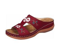 Sllowwa Wide Fit Sandals for Women Thick Bottom Slope Fashion Outside Walking Wearing Open Toed Square Head Cold Drags Wedges Shoes Korean Denim Cloth Orthopedic Heeled Ladies Wide Fit (Red, 7.5)