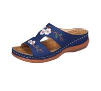 Sllowwa Wide Fit Sandals for Women Thick Bottom Slope Fashion Outside Walking Wearing Open Toed Square Head Cold Drags Wedges Shoes Korean Denim Cloth Orthopedic Heeled Ladies Wide Fit (Blue, 7)