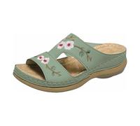 Sllowwa Wide Fit Sandals for Women Thick Bottom Slope Fashion Outside Walking Wearing Open Toed Square Head Cold Drags Wedges Shoes Korean Denim Cloth Orthopedic Heeled Ladies Wide Fit (Green, 6)
