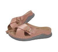 Sllowwa Women Black Shoes Summer Slope Heel Herringbone Ladies Beach Oversized Wide Fit Sandals Walking Slippers Wedges Orthopedic Shoes for Women 2025 (Red, 7)