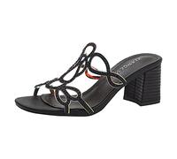 Sllowwa Women Sandals Fashion Summer New Pattern Shiny Decoration Comfortable And Non Slip Thick Heel Square Heel Large Size Shoes 2025 Black (Black, 4.5)