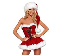 Sllowwa Women's Christmas Dress Santa Claus Long Sleeve Party Velvet Miss Mrs Costume Tunic Midi/Mini Sexy Fancy Cosplay Xmas Outfit Nightdress (XL,008 Red)
