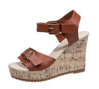 Sllowwa Women's Sandals & Slides Ladies Summer Platform Wide Fit Sandals Thick Bottom Wedge Heel Buckle Fish Mouth Casual Women Walking Open-Toe Shoes Black (Brown, 7)