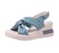 Sllowwa Women's Slope with Sandals New Summer Open Toe Single Female Shoes Soft Leather Heightening Comfortable Shoes 2025 (Blue, 7)