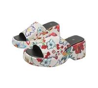 Sllowwa Women's Summer Thick Sole Slope Heel One Line Square Head Printed Sandal Comfortable Slippers 2025 (Red, 7.5)