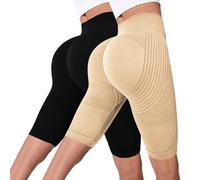 SLNLUYK 2pc Anti Cellulite Compression 3D Leggings Shorts for Women UK high Waisted Bum Lift Tummy Control Seamless with Resistance Band Body Sculpting Running Workout Gym czy Yoga Pants Light Yellow