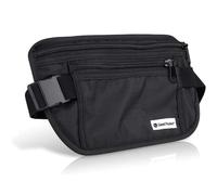 SLNT Money Belt Pilot Fanny Pack - RFID Signal Blocking Protects Credit Cards, Wallets, Passports, Phones - Slim Design, Great for Travel, Men & Women - Adjustable Belt Strap, Waterproof Nylon (Black)
