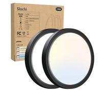 slochi 2 Pack Bathroom Ceiling Light, 3000K/4000K/6500K 3 Color Temperature, Waterproof IP44, Small, Round, Dome, Modern, 15W 1500LM Flush Ceiling Light for Bathroom, Kitchen, Hallway,Ø18CM(Black)