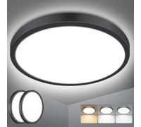 slochi 2Pack Bathroom Light, 3000K/4000K/6500K 3 Color Temperature, Waterproof IP54, Small, Round, Modern, Flush Ceiling Light for Bathroom, Kitchen, Bedroom, Hallway and More(Black)