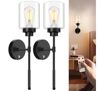 slochi Battery Operated Wall Sconce Set of 2, Wireless 5200mAh Rechargeable Wall Lights with Remote, Dimmable Wireless Wall Sconces for Bedroom, Livi