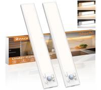 slochi Rechargeable Under Cabinet Kitchen Lights,3-Color&Dimmable,3 Modes,Motion Sensor, Magnetic&Stick Easy Installation LED Cupboard Lights for Counter Wardrobe Shelf Closet 2 Pack(20cm)