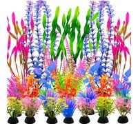 SLOCME 25 PCS Colorful Artificial Aquarium Plants - Large Plastic Fish Tank Decorations for Betta & Goldfish, Realistic Soft Plants with Weighted Base