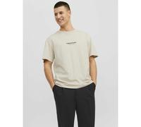Slogan Print Cotton T-Shirt with Crew Neck beige