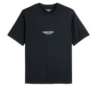Slogan Print Cotton T-Shirt with Crew Neck Black