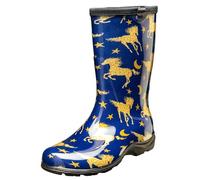 Sloggers Waterproof Garden Rain Boots for Women - Cute Mid-Calf Mud & Muck Boots with Premium Comfort Support Insole, (Horse Stars Blue), (Size 11)