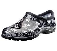 Sloggers Waterproof Garden Shoe for Women - Outdoor Slip On Rain and Garden Clogs with Premium Comfort Insole, Paw Print Black/White, 9 UK