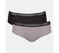 Sloggi Womens GO Ribbed Hipster Briefs 2 Pack - Black Cotton - Size Small