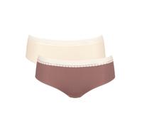 Sloggi Womens GO Ribbed Hipster Briefs 2 Pack - Brown Cotton - Size Large