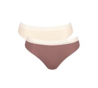 Sloggi Womens GO Ribbed Tai Briefs 2 Pack - Brown Cotton - Size Medium