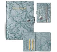 Slohif Floral Embossed Passport Wallet - Elegant Passport Wallet with AirTag Holder & RFID Blocking Slim Vegan Leather Passport Cover with Money Pocket and Card Slots, Dusty Blue, Dusty Blue